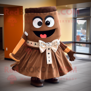 Brown Enchiladas mascot costume character dressed with a Skirt and Bow ties