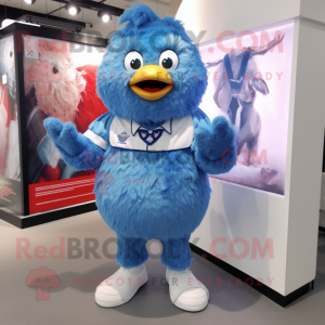 Blue Fried Chicken mascot costume character dressed with a Bermuda Shorts and Keychains