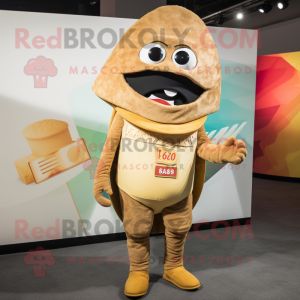 Tan Tacos mascot costume character dressed with a Romper and Foot pads