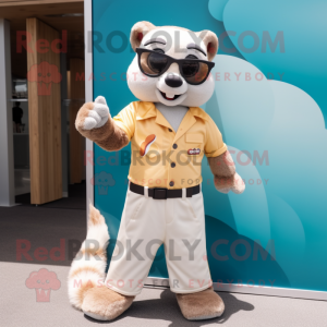 Tan Ferret mascot costume character dressed with a Playsuit and Sunglasses