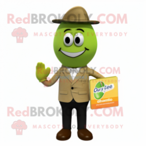Olive Apricot mascot costume character dressed with a Long Sleeve Tee and Pocket squares