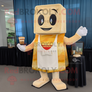 Cream Grilled Cheese Sandwich mascot costume character dressed with a Cocktail Dress and Suspenders