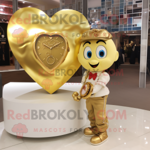 Gold Heart mascot costume character dressed with a Chinos and Bracelet watches