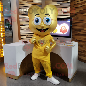 Gold Heart mascot costume character dressed with a Chinos and Bracelet watches