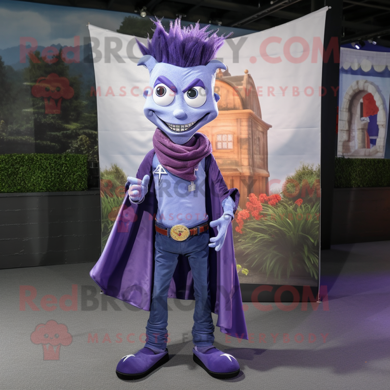 Lavender Vampire mascot costume character dressed with a Bootcut Jeans and Scarves