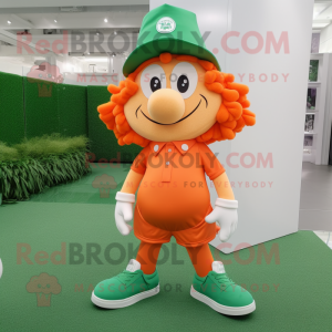 Orange Leprechaun Hat mascot costume character dressed with a Polo Tee and Shoe laces