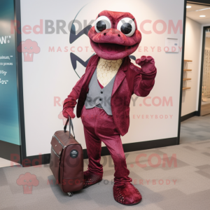 Maroon Python mascot costume character dressed with a Blazer and Briefcases