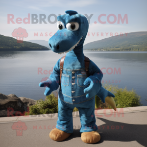 nan Loch Ness Monster mascot costume character dressed with a Denim Shirt and Foot pads