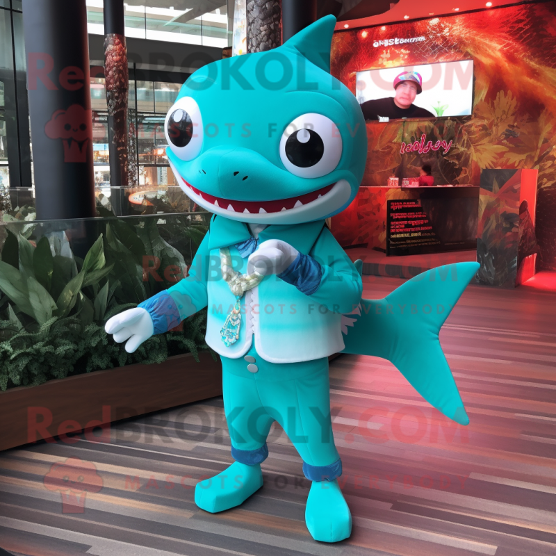Blue Shark mascot costume character dressed with a Capri Pants and Foot  pads - Mascot Costumes -  Sizes L (175-180CM)
