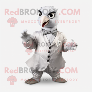 Silver Dove mascot costume character dressed with a Vest and Cufflinks