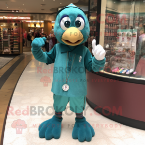 Teal Juggle mascot costume character dressed with a Bermuda Shorts and Bracelet watches
