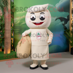 Beige Sushi mascot costume character dressed with a Chambray Shirt