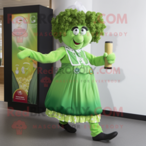 Olive Irish Dancing Shoes mascot costume character dressed with a Cocktail Dress and Clutch bags