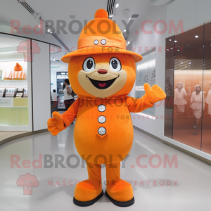 Orange Ice mascot costume character dressed with a V-Neck Tee and Berets