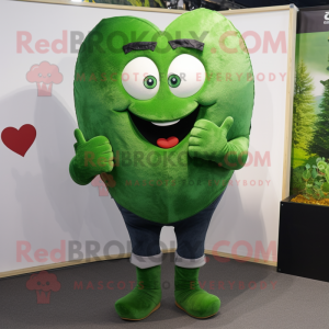 Forest Green Heart mascot costume character dressed with a Jeans and Cufflinks