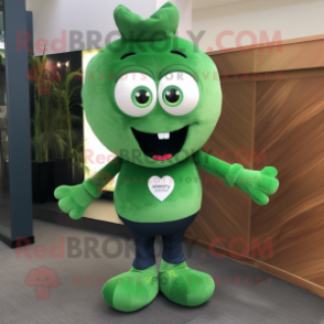 Forest Green Heart mascot costume character dressed with a Jeans and Cufflinks