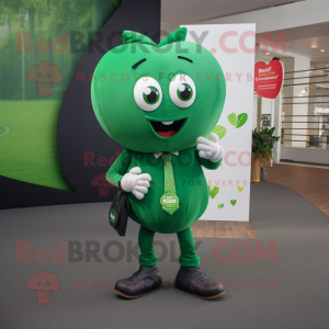 Forest Green Heart mascot costume character dressed with a Jeans and Cufflinks