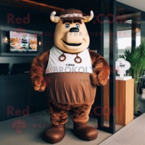 Brown Beef Stroganoff mascot costume character dressed with a Shorts and Cufflinks