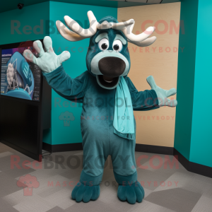 Teal Moose mascot costume character dressed with a Jumpsuit and Scarf clips