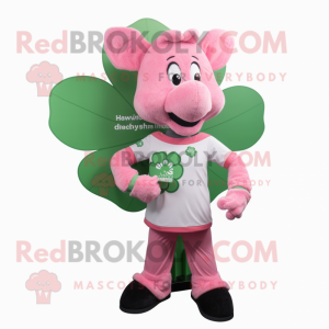 Pink Bunch Of Shamrocks mascot costume character dressed with a Long Sleeve Tee and Smartwatches
