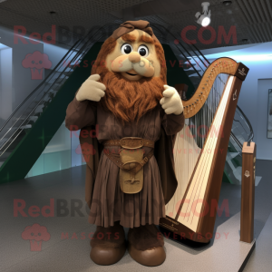 Brown Celtic Harp mascot costume character dressed with a Poplin Shirt and Shoe clips
