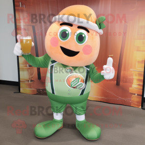 Peach Green Beer mascot costume character dressed with a Rash Guard and Bow ties