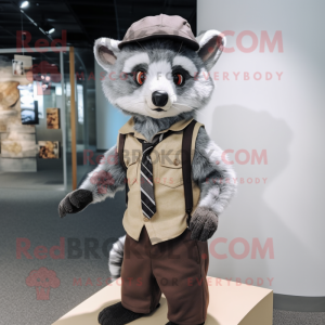 Gray Civet mascot costume character dressed with a Dress Shirt and Hats