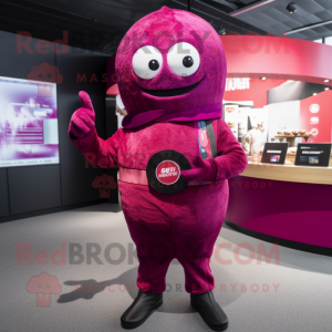 Magenta Sushi mascot costume character dressed with a Suit Pants and Smartwatches