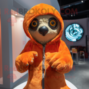 Orange Sloth mascot costume character dressed with a Hoodie and Rings