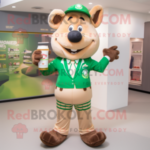 Tan Green Beer mascot costume character dressed with a Joggers and Bow ties