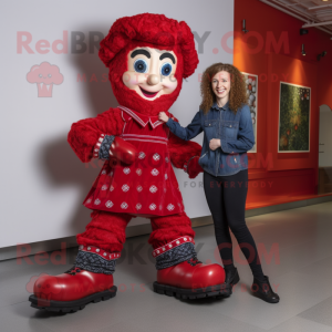 Red Irish Dancing Shoes mascot costume character dressed with a Bootcut Jeans and Gloves