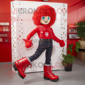 Red Irish Dancing Shoes mascot costume character dressed with a Bootcut Jeans and Gloves
