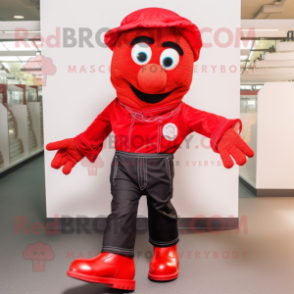 Red Irish Dancing Shoes mascot costume character dressed with a Bootcut Jeans and Gloves