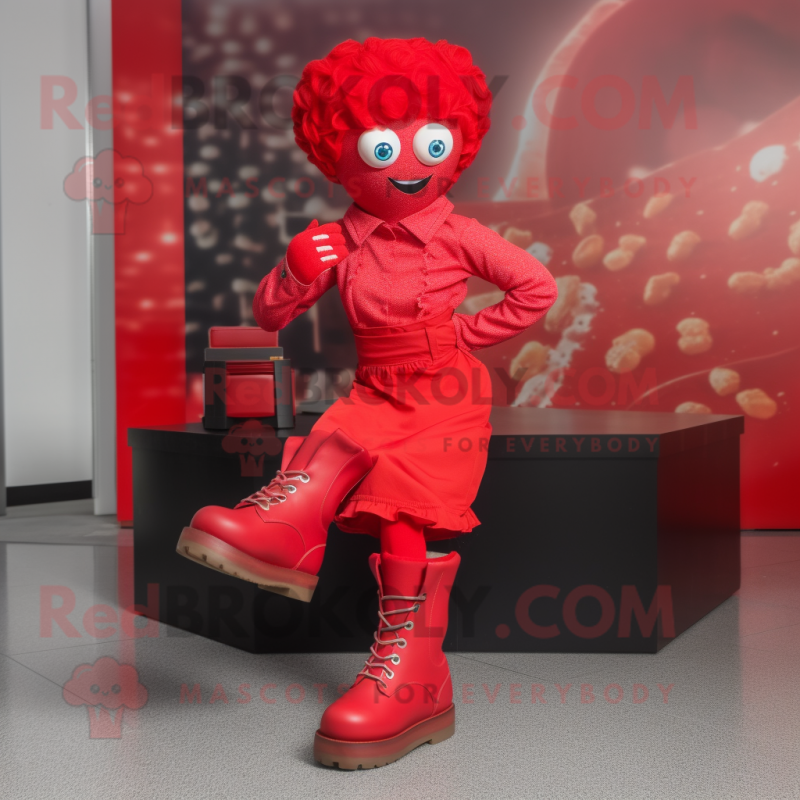 Red Irish Dancing Shoes mascot costume character dressed with a Bootcut Jeans and Gloves