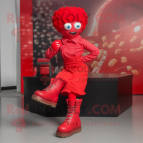 Red Irish Dancing Shoes mascot costume character dressed with a Bootcut Jeans and Gloves