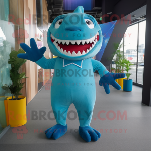 Cyan Shark maskot kostume...