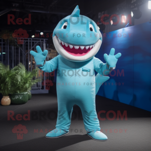 Cyan Shark maskot kostume...