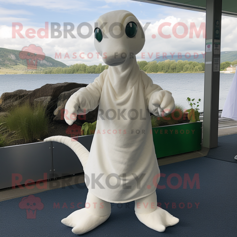 White Loch Ness Monster mascot costume character dressed with a ...
