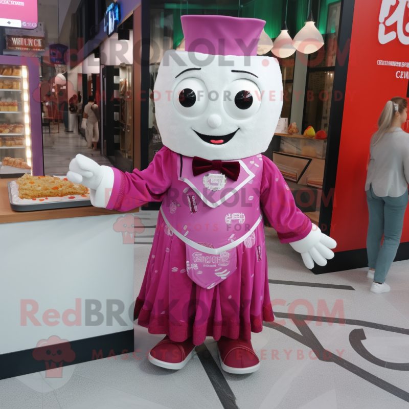 Magenta Dim Sum mascot costume character dressed with a Dress Shirt and Keychains