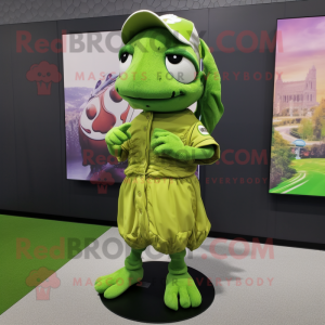 Lime Green Baseball Glove mascot costume character dressed with a Mini Dress and Shawls