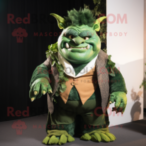 Forest Green Ogre mascot costume character dressed with a Suit and Wraps