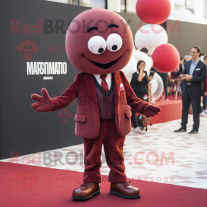 Maroon Meatballs mascot costume character dressed with a Blazer and Earrings