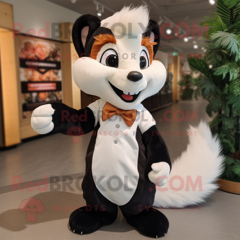 Peach Skunk mascot costume character dressed with a Henley Tee and Bow ties