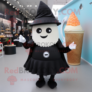 Black Ice Cream Cone mascot costume character dressed with a Circle Skirt and Beanies