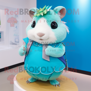 Cyan marsvin maskot kostume...