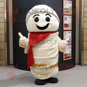 Cream Sushi mascot costume character dressed with a T-Shirt and Scarf clips