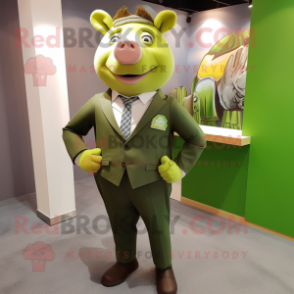 Olive Sow mascot costume character dressed with a Suit and Pocket squares