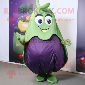 Olive Eggplant mascot costume character dressed with a A-Line Skirt and Wraps