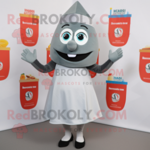 Gray Shakshuka mascot costume character dressed with a Skirt and Beanies
