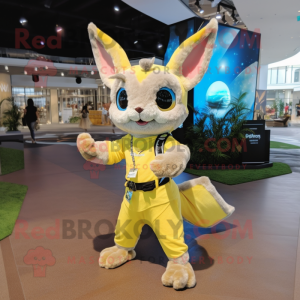 Lemon Yellow Flying Squirrel mascot costume character dressed with a Romper and Bracelets